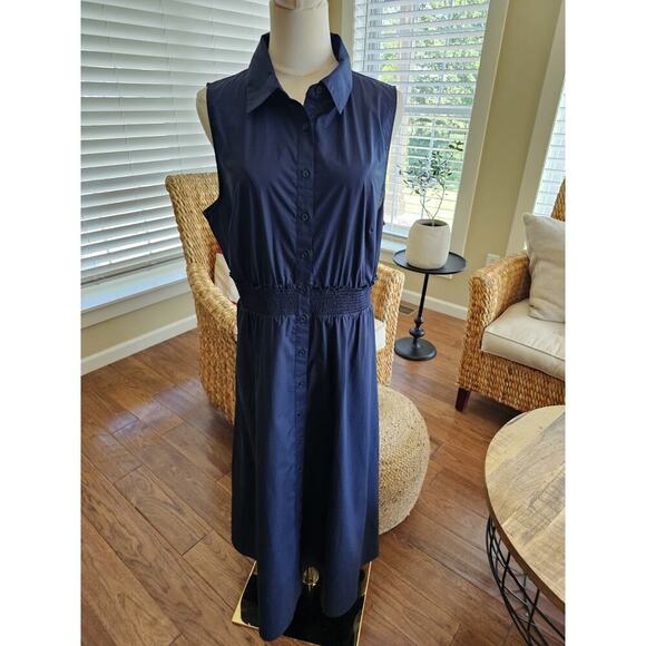 Talbots Modern Poplin Smocked Midi Dress Women's Size 12 - Picture 1 of 5
